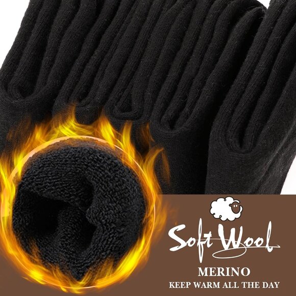 Women's Black Merino Winter Thermal Thick Warm Hiking Crew Cozy Comfy Work Socks - Picture 5 of 7